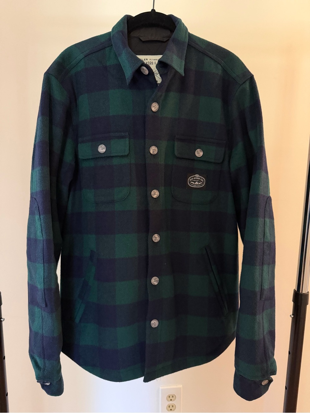 Poler Green & Navy Buffalo Plaid Button-Up Shacket Mens Medium Quilted NWOT